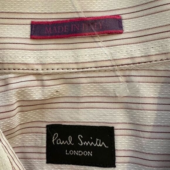 Paul Smith London Gray/White/Burgundy Stitch LS Dress Shirt in Size 42 (16.5) - Picture 2 of 9